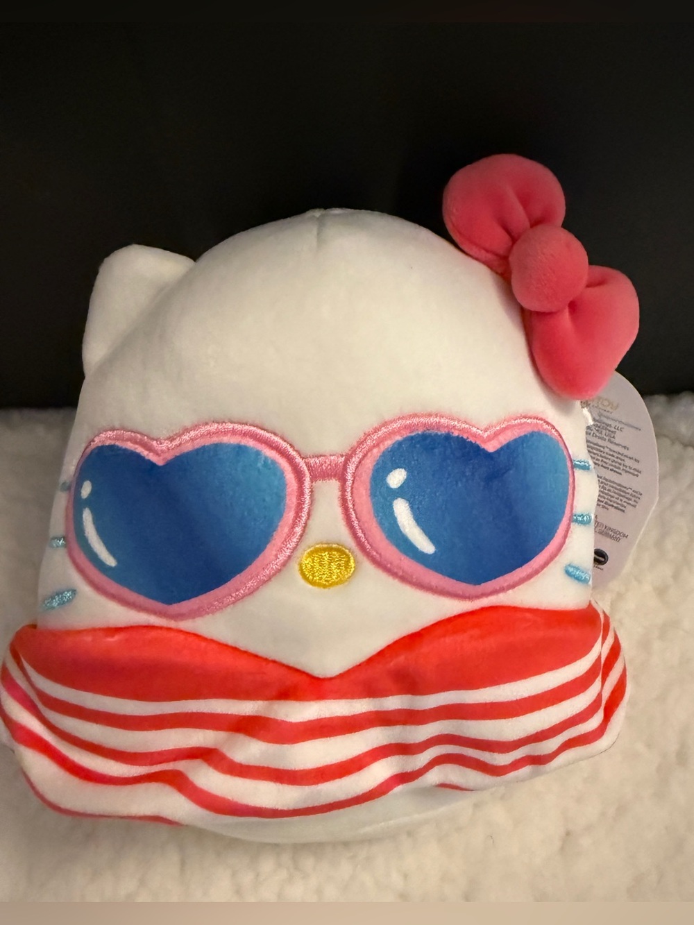 Hello Kitty White Plush with Pink Bow and Blue Heart Sunglasses